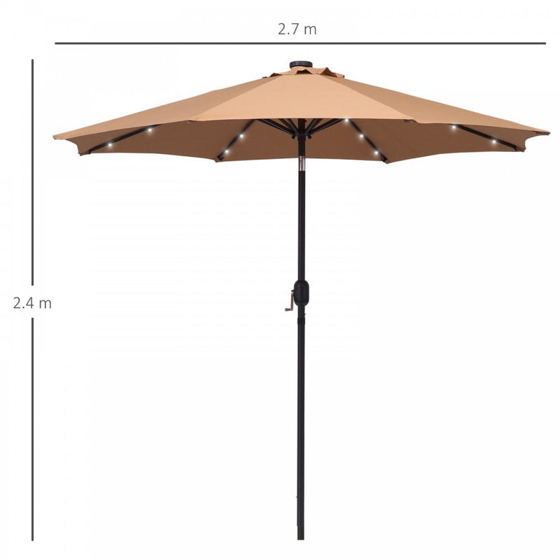 Outsunny 24 LED Solar Powered Parasol Umbrella-Brown