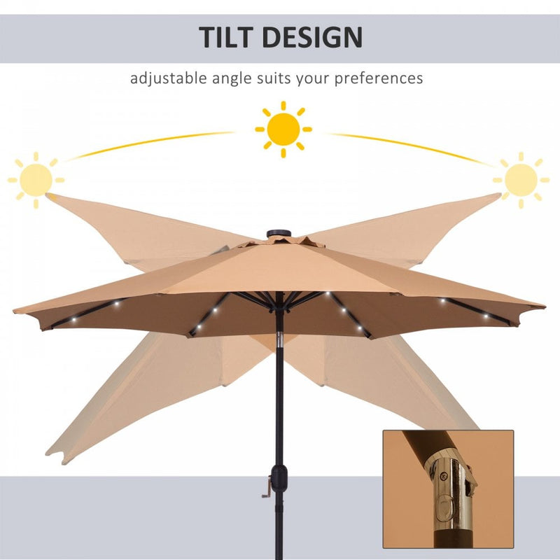 Outsunny 24 LED Solar Powered Parasol Umbrella-Brown