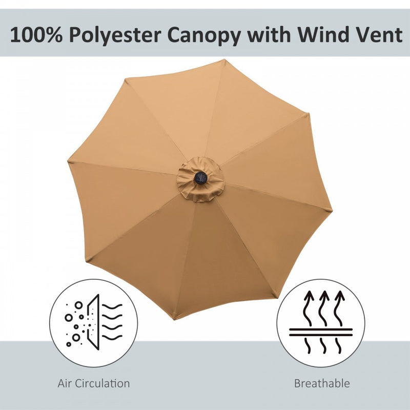 Outsunny 24 LED Solar Powered Parasol Umbrella-Brown