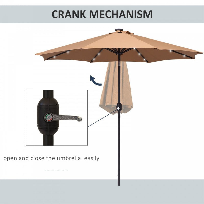 Outsunny 24 LED Solar Powered Parasol Umbrella-Brown