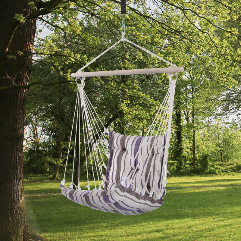 Outsunny Hanging Hammock Swing Chair - Brown/White Stripes