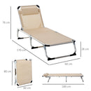 Outsunny Folding Reclining Sun Lounger With Pillow - Khaki