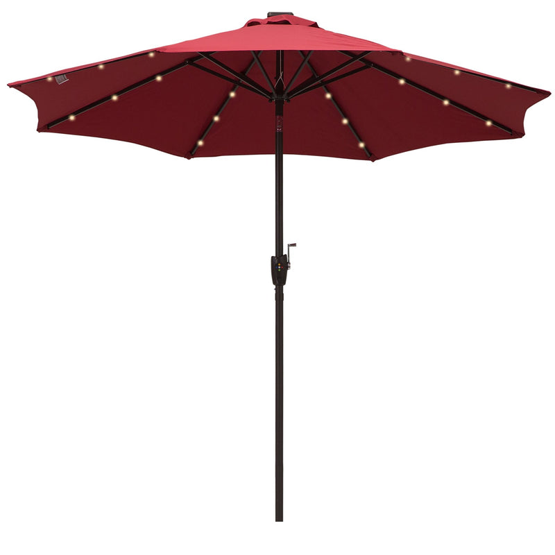 Oasis Garden Umbrella Parasol with LED Solar Lights - Wine Red