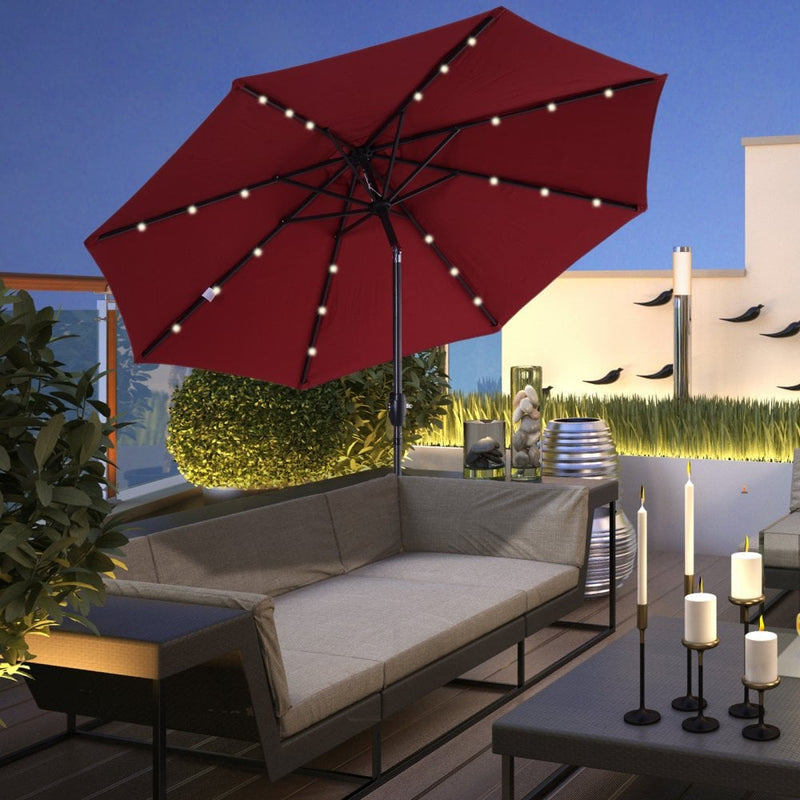 Oasis Garden Umbrella Parasol with LED Solar Lights - Wine Red