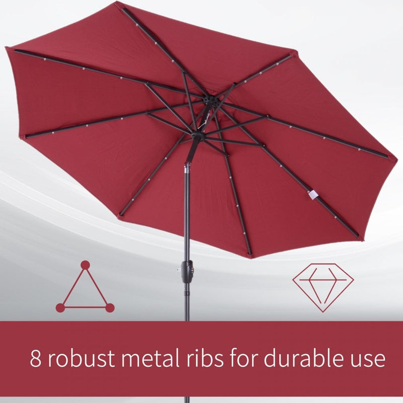 Oasis Garden Umbrella Parasol with LED Solar Lights - Wine Red