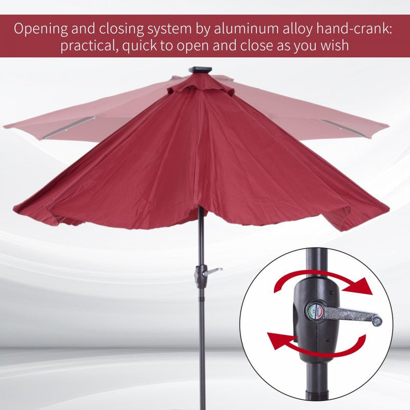 Oasis Garden Umbrella Parasol with LED Solar Lights - Wine Red
