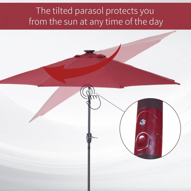 Oasis Garden Umbrella Parasol with LED Solar Lights - Wine Red