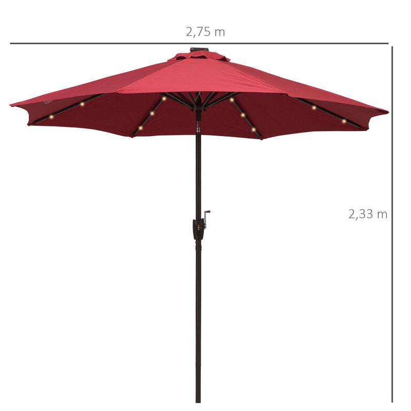 Oasis Garden Umbrella Parasol with LED Solar Lights - Wine Red