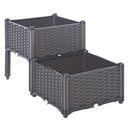 Rattan Set of 2 Garden Planter Box - Brown