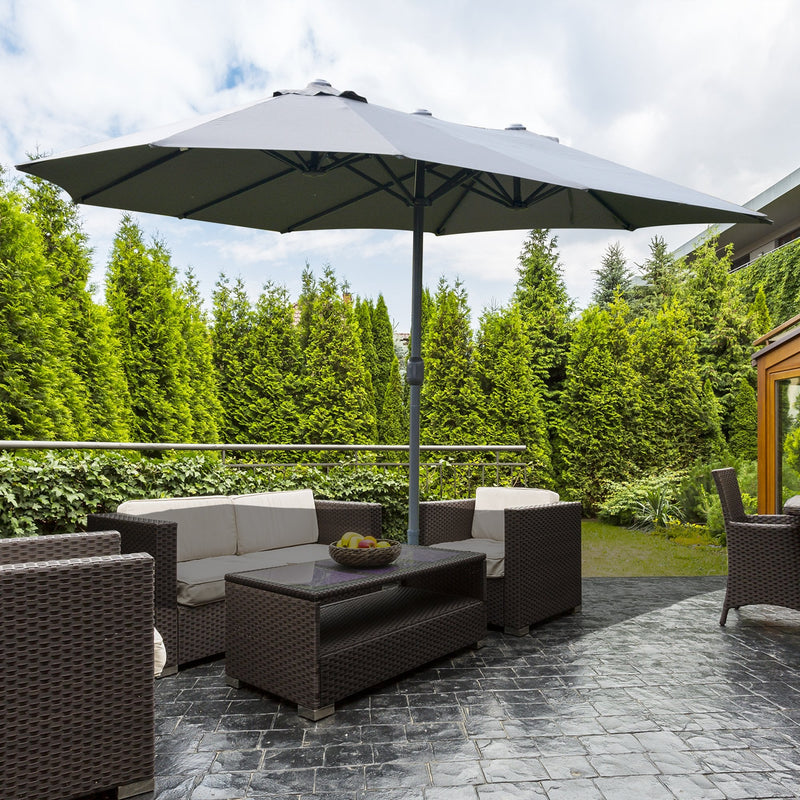 Outsunny 4.6M Sun Umbrella Canopy Double-sided Crank Sun Shade w/ Cross Base Grey