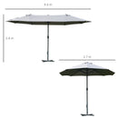 Outsunny 4.6M Sun Umbrella Canopy Double-sided Crank Sun Shade w/ Cross Base Grey