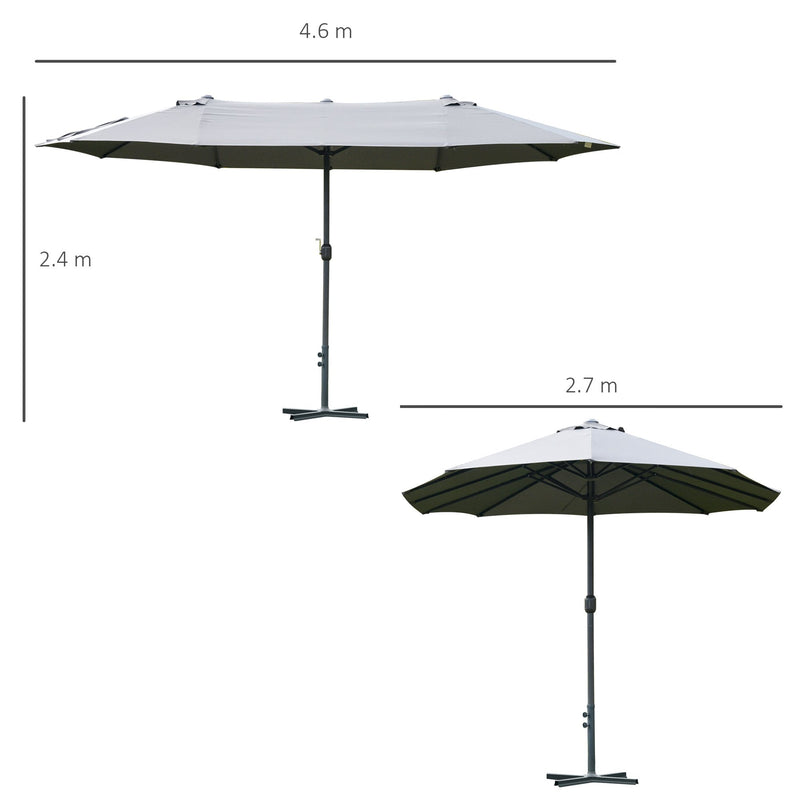 Outsunny 4.6M Sun Umbrella Canopy Double-sided Crank Sun Shade w/ Cross Base Grey