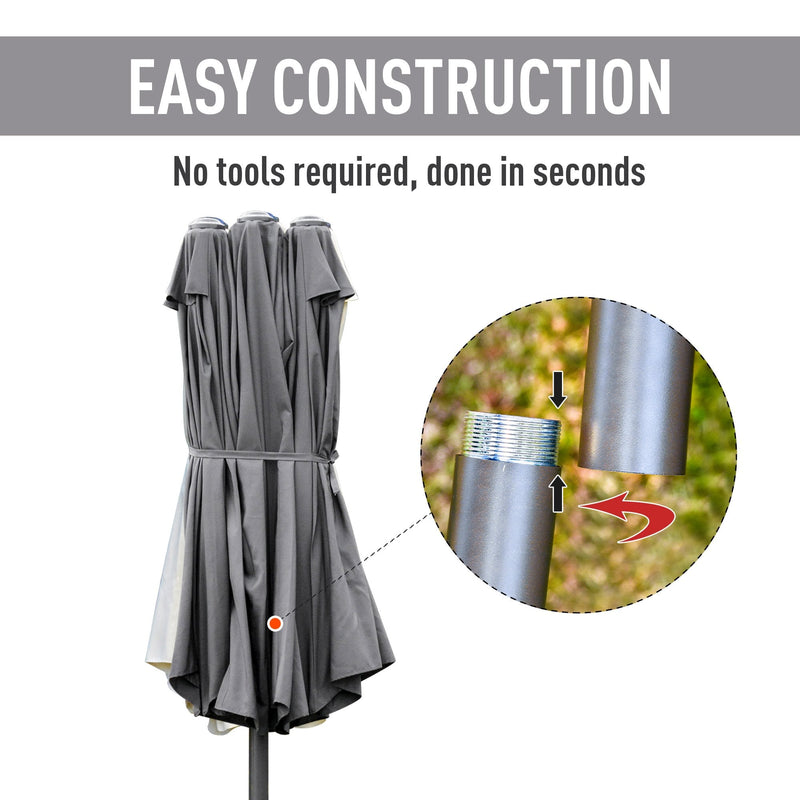Outsunny 4.6M Sun Umbrella Canopy Double-sided Crank Sun Shade w/ Cross Base Grey