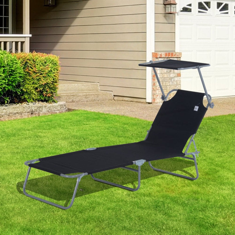 Outsunny  Sun lounger With Sun Shade - Black