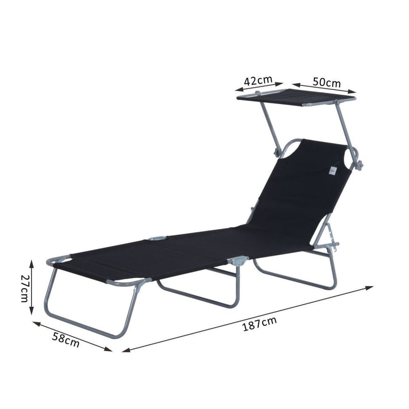 Outsunny  Sun lounger With Sun Shade - Black