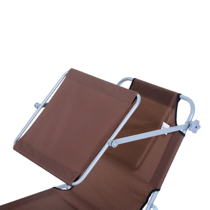 Outsunny Folding Reclining Sun lounger With Sun Shade - Brown