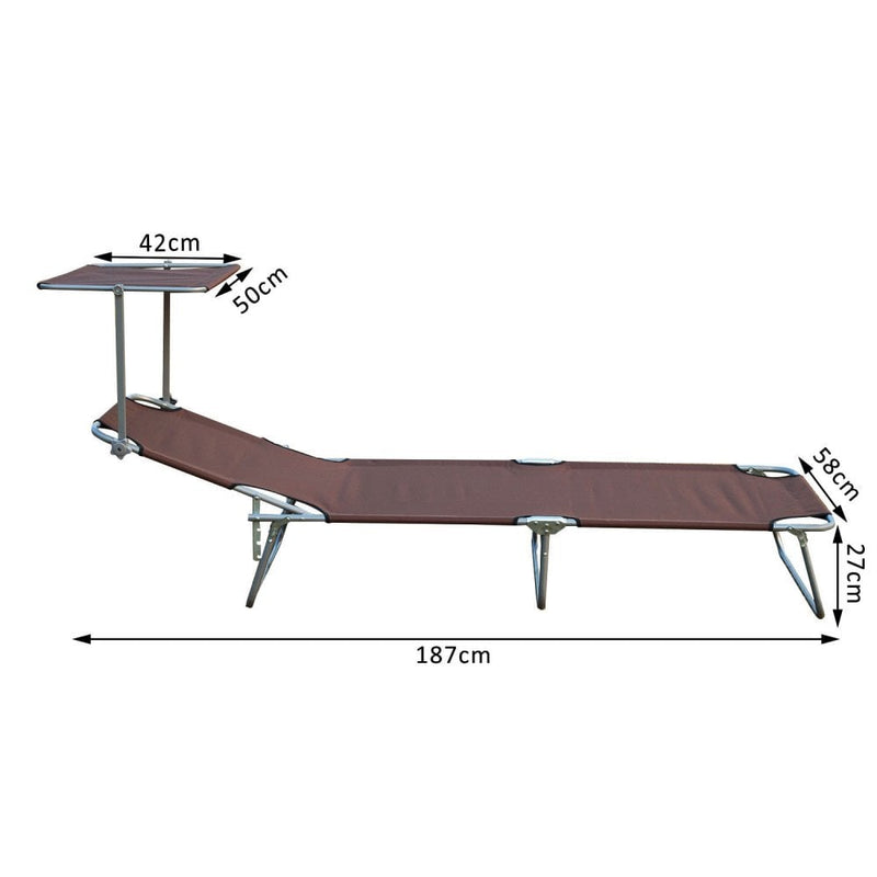 Outsunny Folding Reclining Sun lounger With Sun Shade - Brown