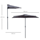3m HALF Garden Parasol - Grey