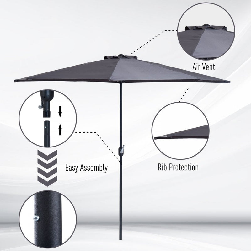 3 m Large Garden Parasol - Grey