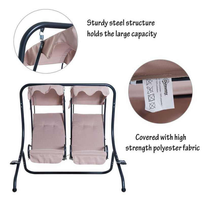 Outsunny-2 Seater Steel Swing Bench - Beige