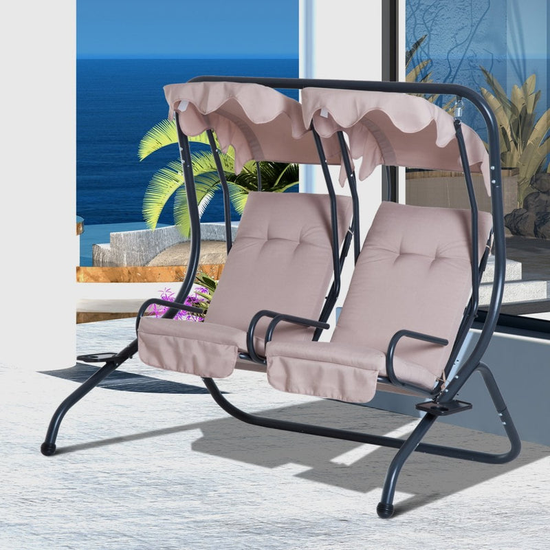 Outsunny-2 Seater Steel Swing Bench - Beige