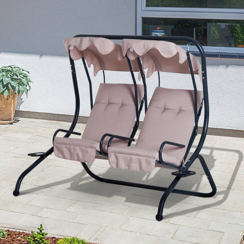 Outsunny-2 Seater Steel Swing Bench - Beige