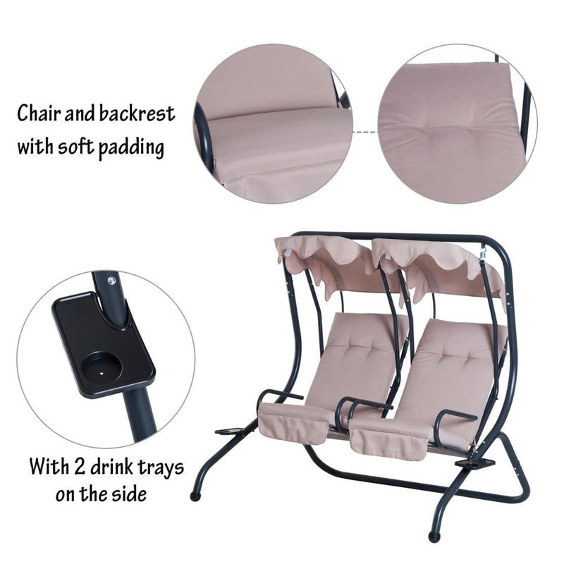 Outsunny-2 Seater Steel Swing Bench - Beige