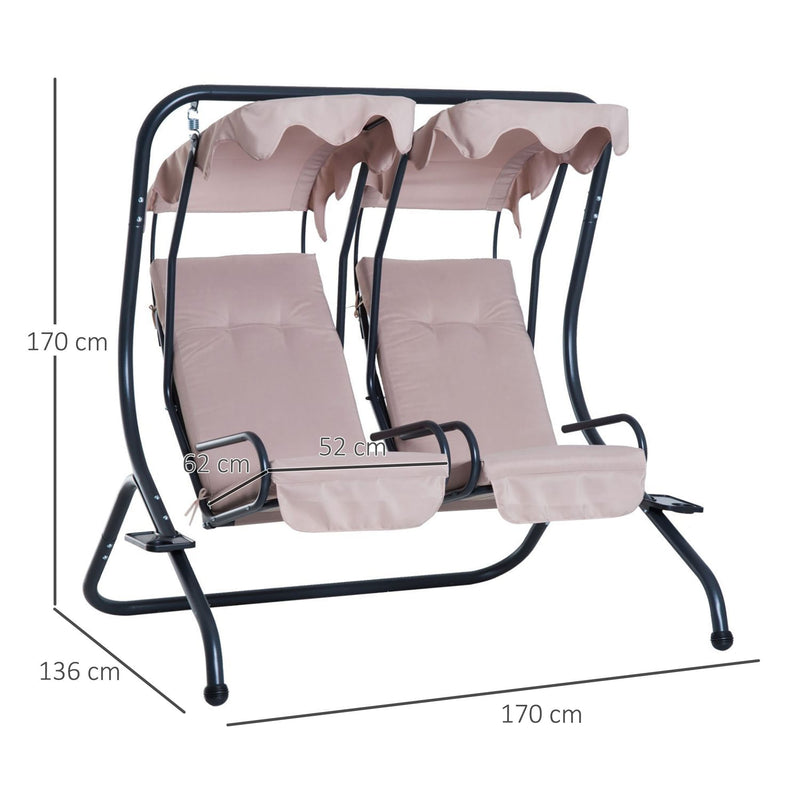 Outsunny-2 Seater Steel Swing Bench - Beige
