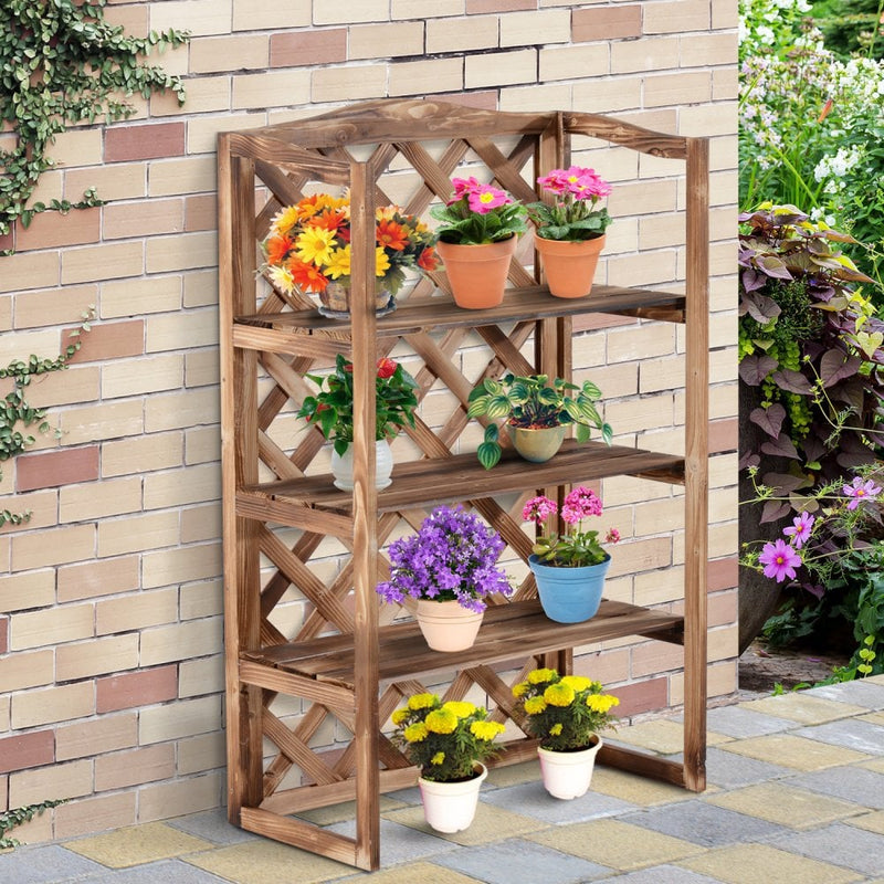 wooden plant pot stand outdoor Outsunny 3-Tier Wooden Plant Stand Shelf, Flower Pot Holder Display Ra