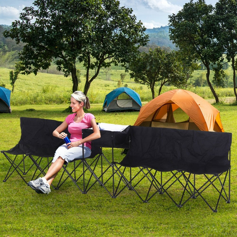 6 Seater Folding Camping Chair with Cooler Bag - Black