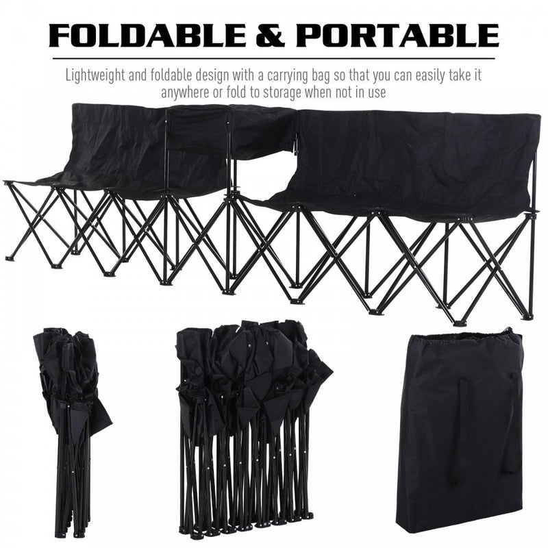 6 Seater Folding Camping Chair with Cooler Bag - Black