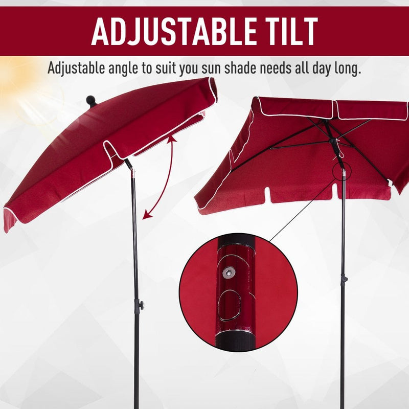 Outsunny Garden Parasol ,Sun Shade Canopy 2 x 1.3m -  Red