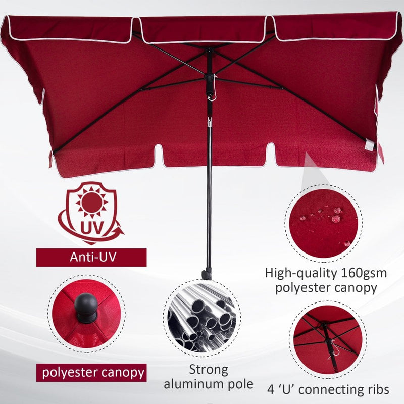 Outsunny Garden Parasol ,Sun Shade Canopy 2 x 1.3m -  Red