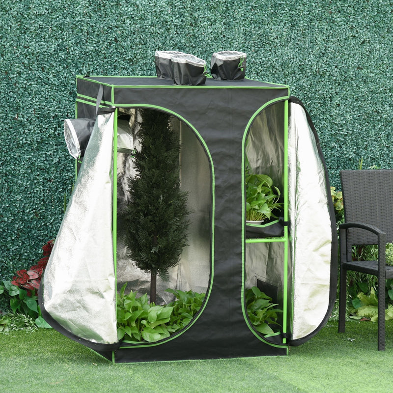 Outsunny Mylar Hydroponic Grow Tent with Vents and Floor Tray for Indoor Plant Growing 90x60x135cm