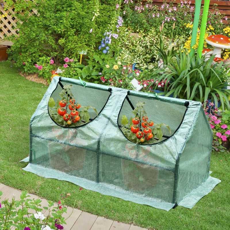 Outsunny Rectangular Steel Frame Greenhouse with 2 Windows - Green