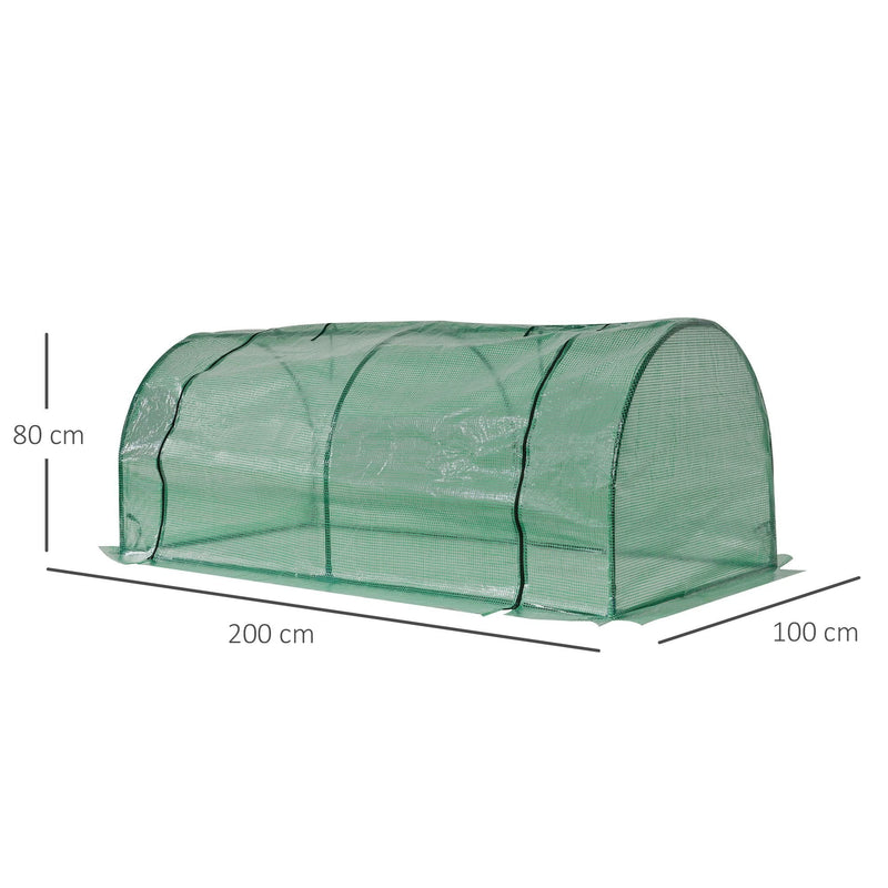 Outsunny Tunnel Greenhouse Green Grow House Steel Frame Garden Outdoor 200 x 100 x 80cm