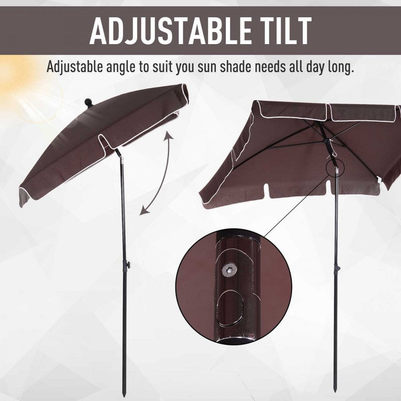 Outsunny Garden Parasol Umbrella, Outdoor Market Table Umbrella with Ruffles & Aluminium Pole, Rectangular Tilting Parasol Sun Shade Canopy, 2 x 1.3m, Brown