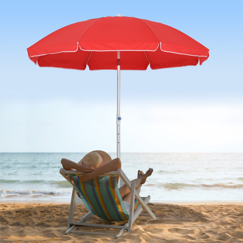 Oasis 1.9 m Beach Umbrella Parasol with Ajustable Angle and Carry Bag - Red