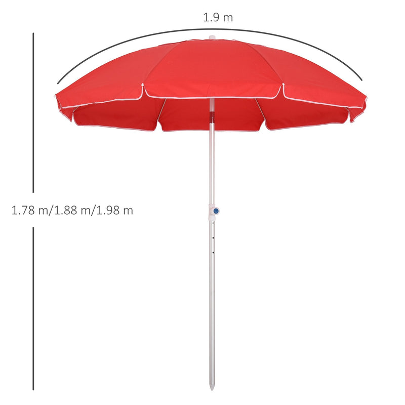 Oasis 1.9 m Beach Umbrella Parasol with Ajustable Angle and Carry Bag - Red