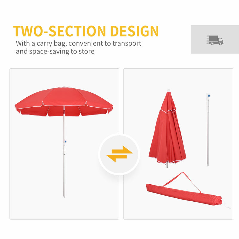 Oasis 1.9 m Beach Umbrella Parasol with Ajustable Angle and Carry Bag - Red