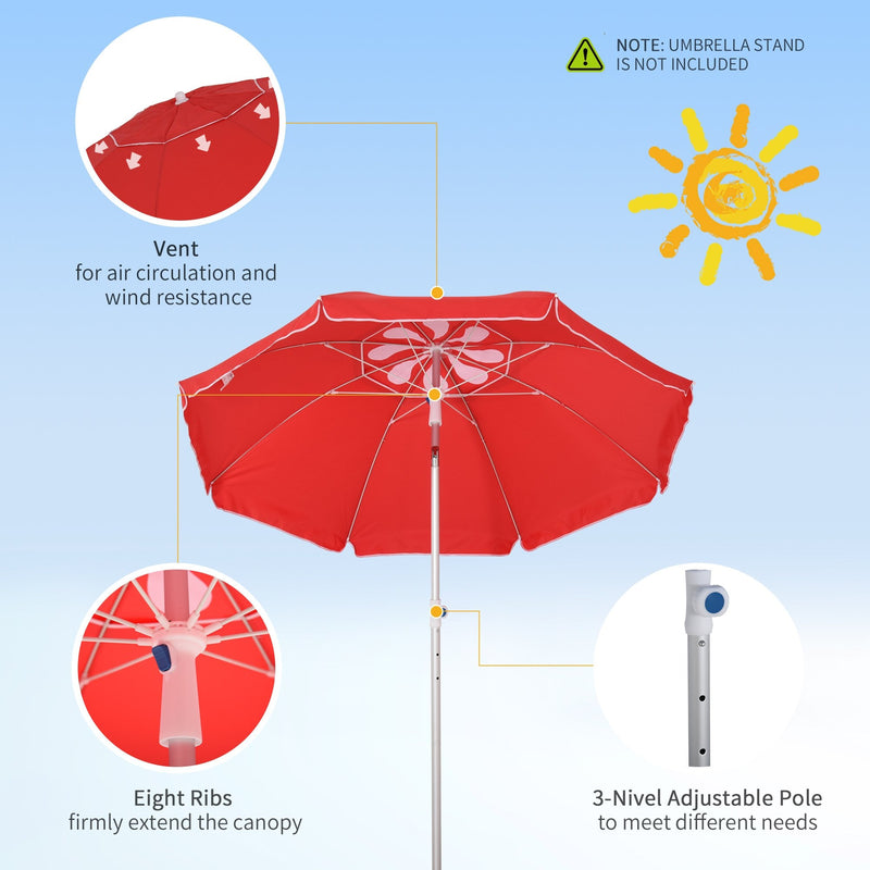 Oasis 1.9 m Beach Umbrella Parasol with Ajustable Angle and Carry Bag - Red