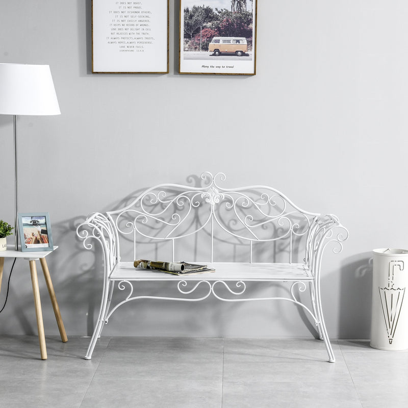 2 Seater Metal Garden Bench - White