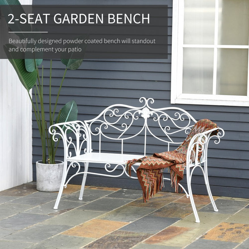 2 Seater Metal Garden Bench - White