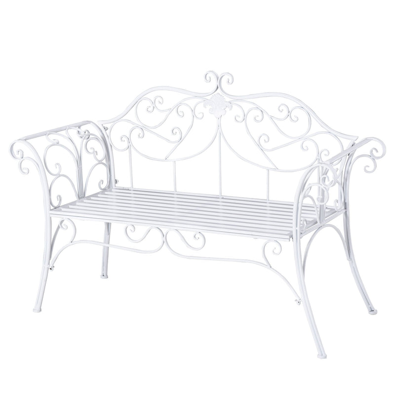 2 Seater Metal Garden Bench - White