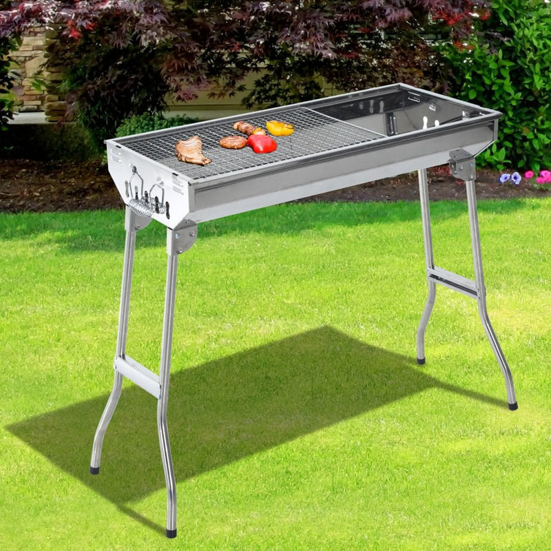 Outsunny Stainless Steel Portable Outdoor BBQ Grill - Silver