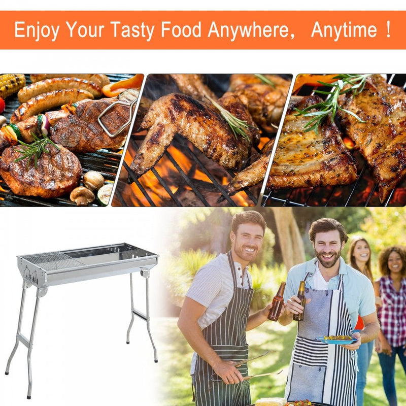 Outsunny Stainless Steel Portable Outdoor BBQ Grill - Silver
