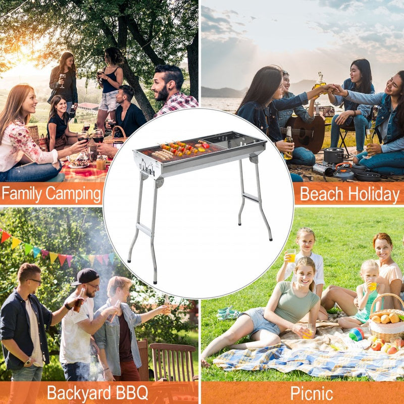 Outsunny Stainless Steel Portable Outdoor BBQ Grill - Silver