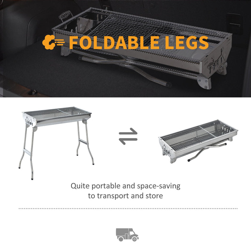 Outsunny Stainless Steel Portable Outdoor BBQ Grill - Silver