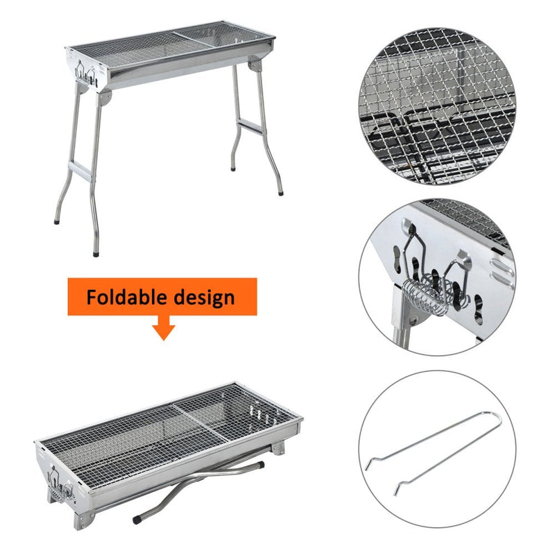 Outsunny Stainless Steel Portable Outdoor BBQ Grill - Silver