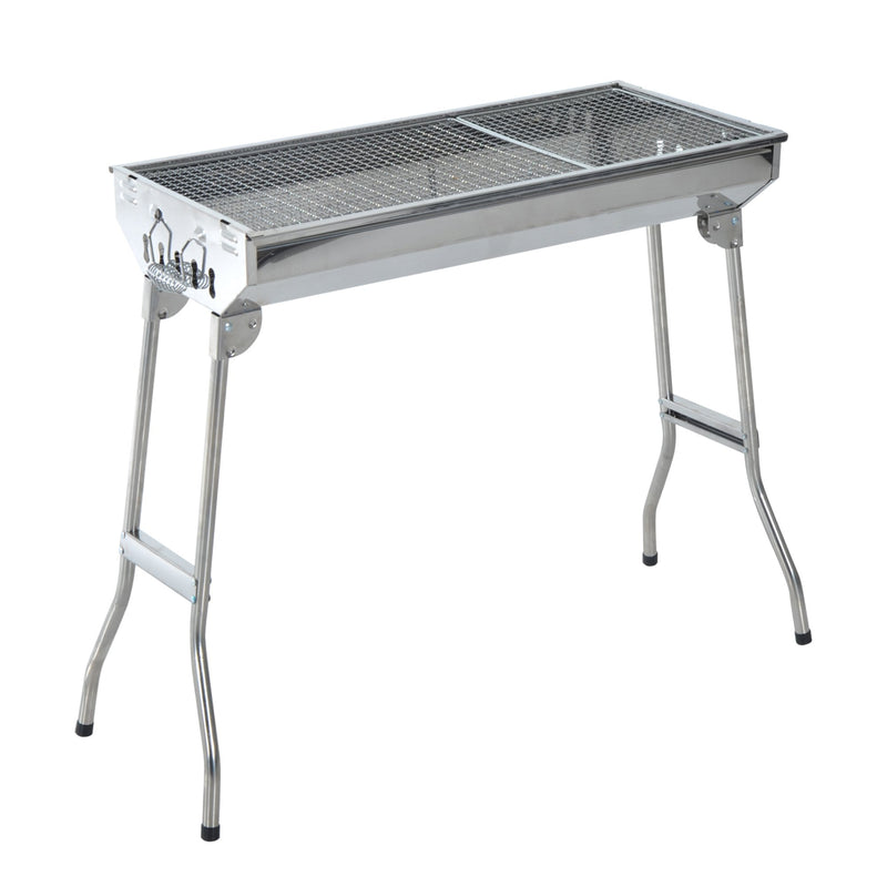 Outsunny Stainless Steel Portable Outdoor BBQ Grill - Silver